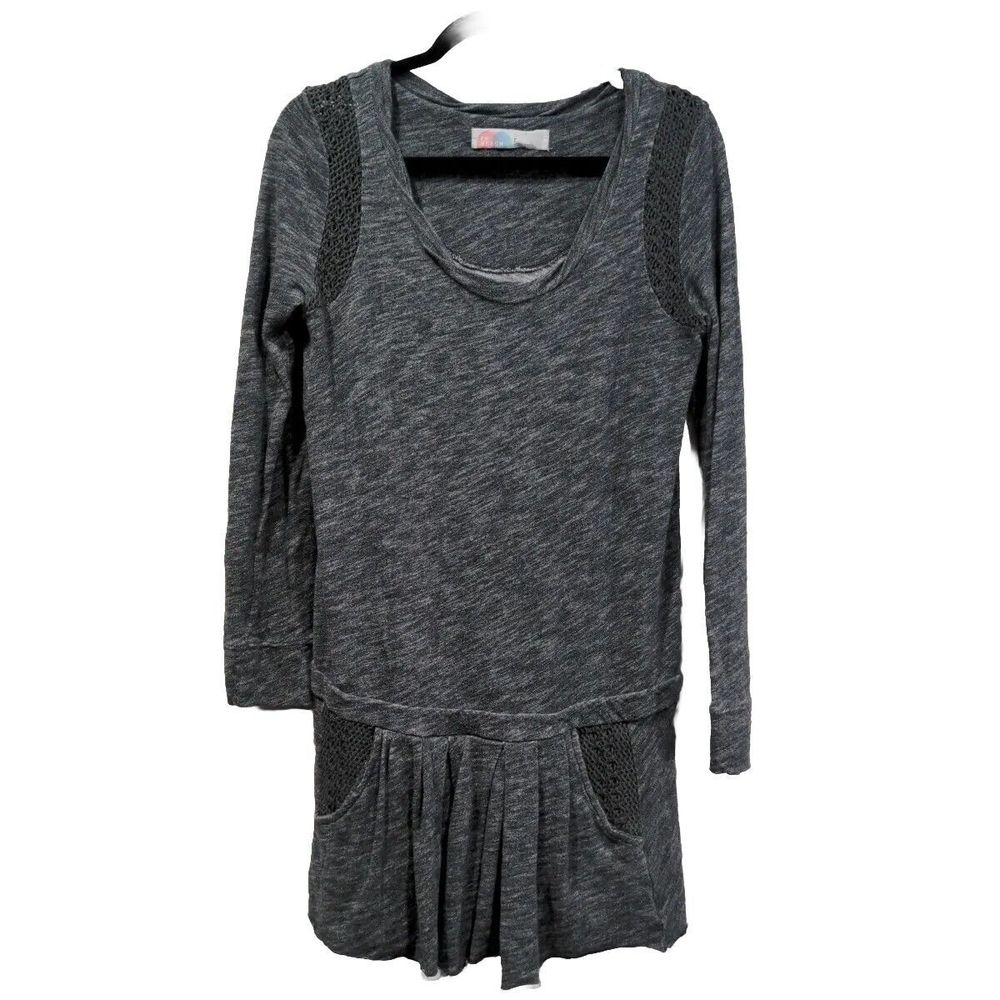 Free People Beach Dropped Waist Dress Size Small Crochet Lace Boho Pocket Gray